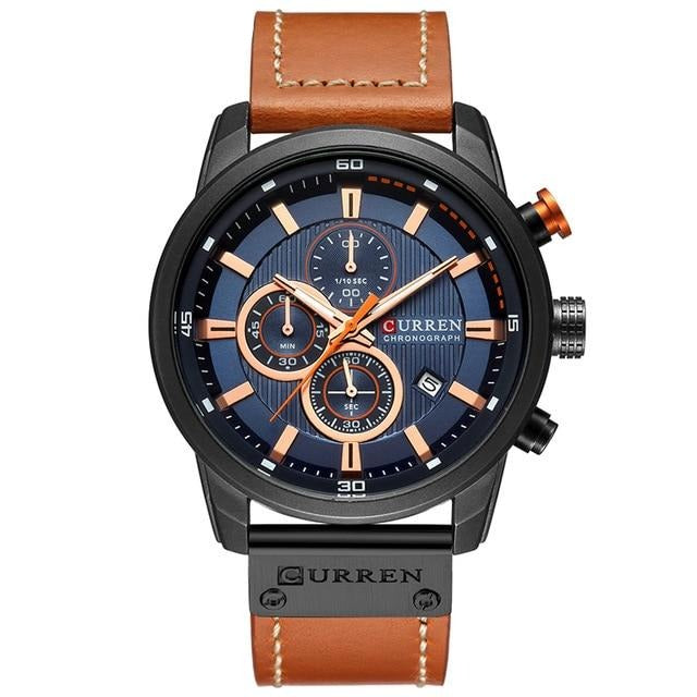 Men Chronograph Leather Strap Quartz Wristwatch