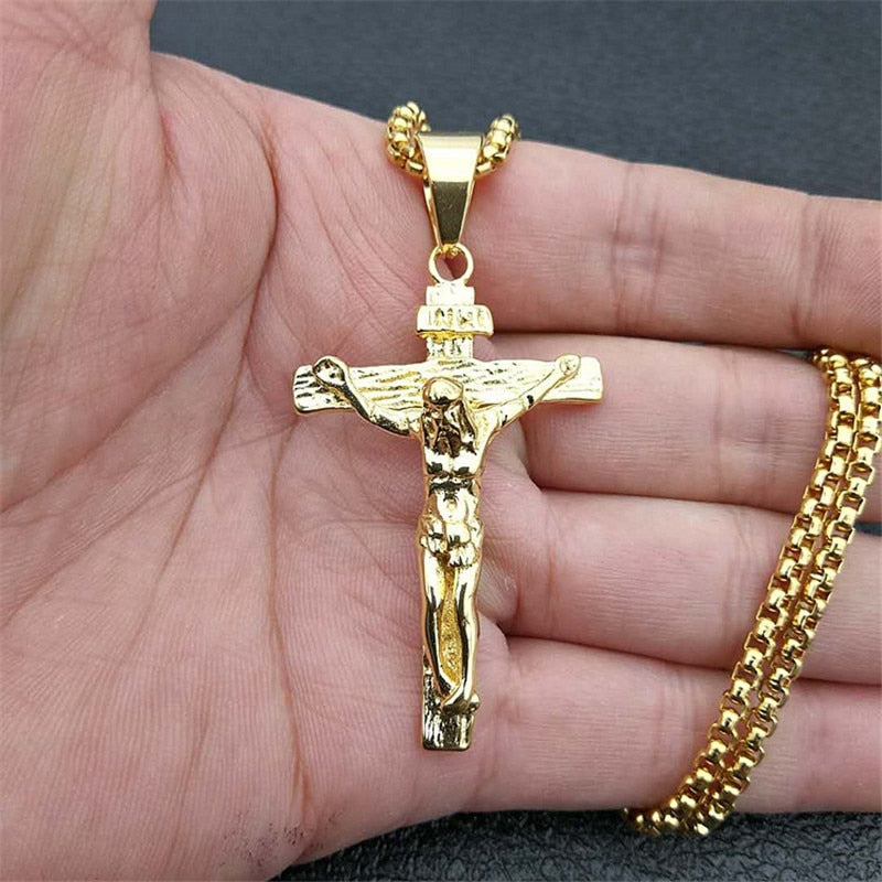Crucifix Jesus Christ Men Jewelry Stainless Steel Pendant With Neck Chain