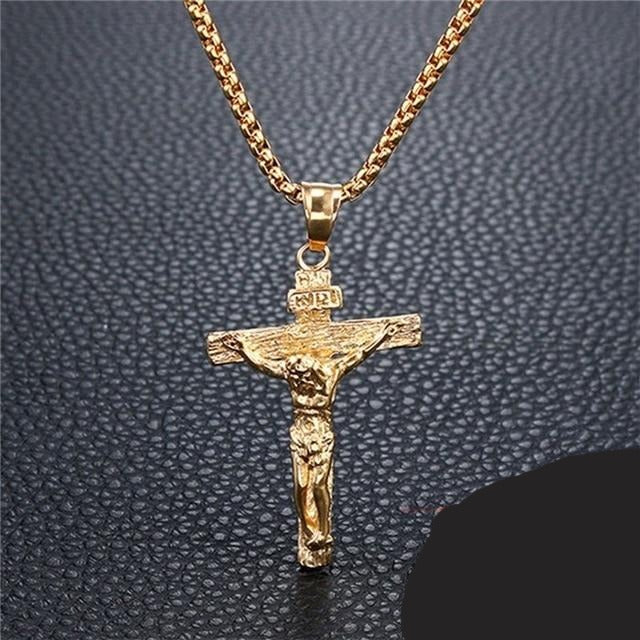 Crucifix Jesus Christ Men Jewelry Stainless Steel Pendant With Neck Chain