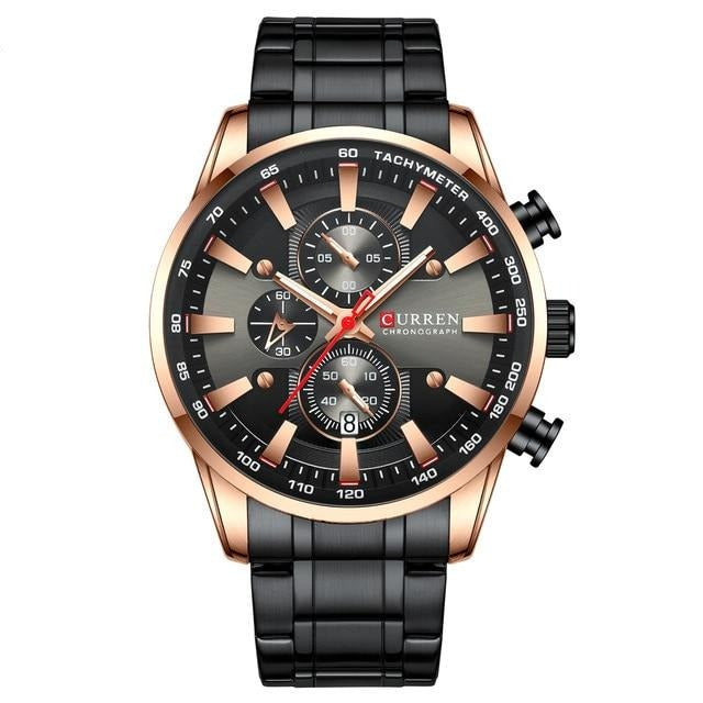Black Gold Men Fashion Quartz Sports Stainless Steel Male Watch