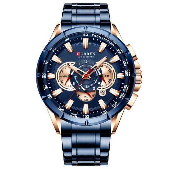 Men's Watch Blue Quartz Stainless Steel Band Business Watch