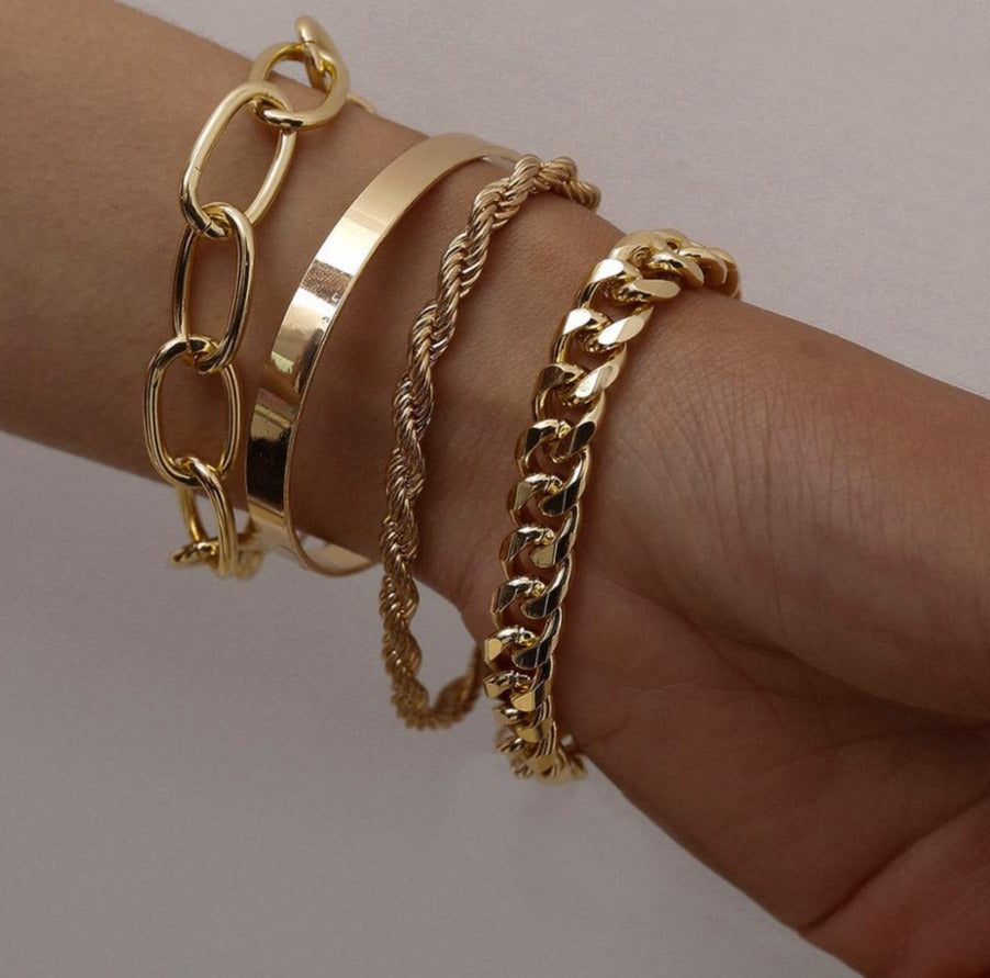 4Pcs/Set Chunky Thick Bracelets Bangles Punk Metal Rope Chain Bracelet