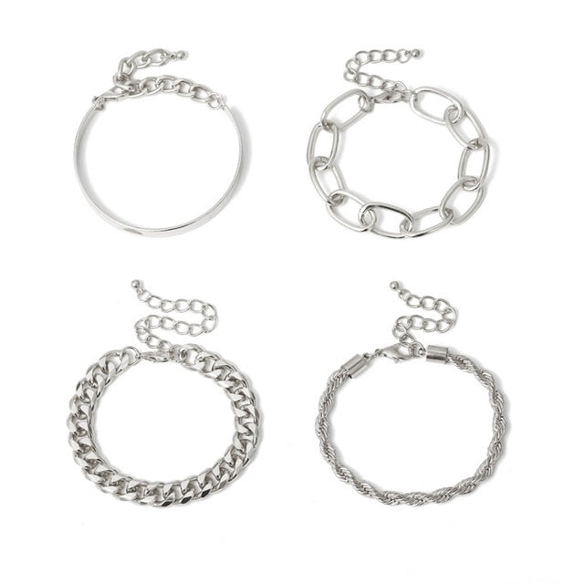 4Pcs/Set Chunky Thick Bracelets Bangles Punk Metal Rope Chain Bracelet