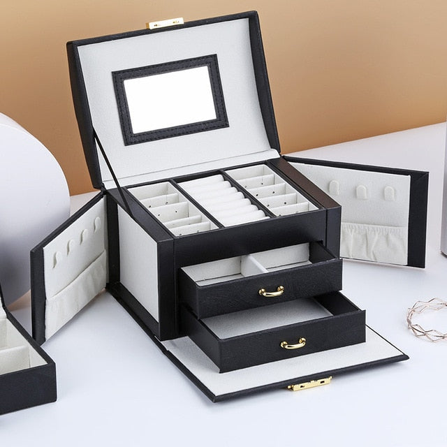 Three-tier Storage Jewelry Box With Mirror Portable Silk Thread