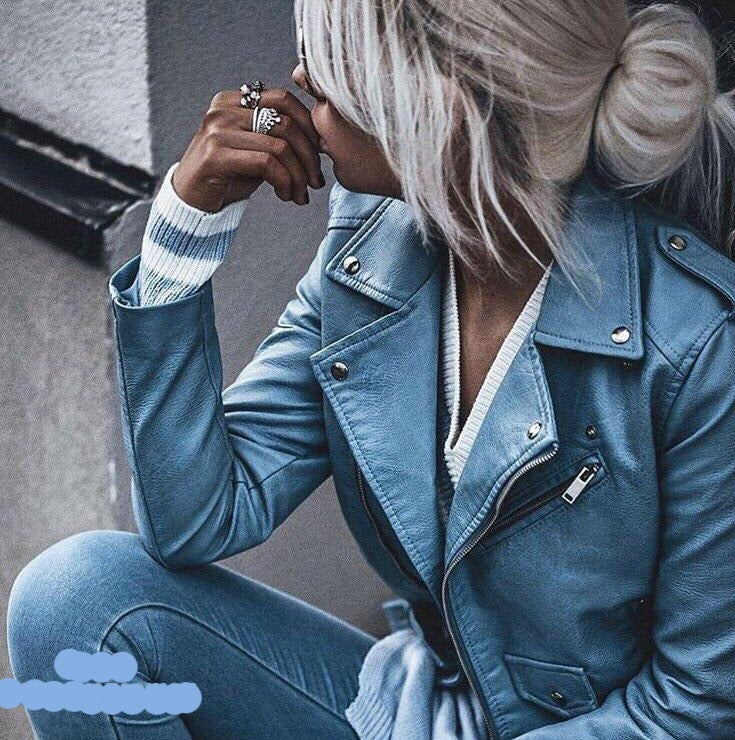 Winter Autumn women coat slim PU leather jacket