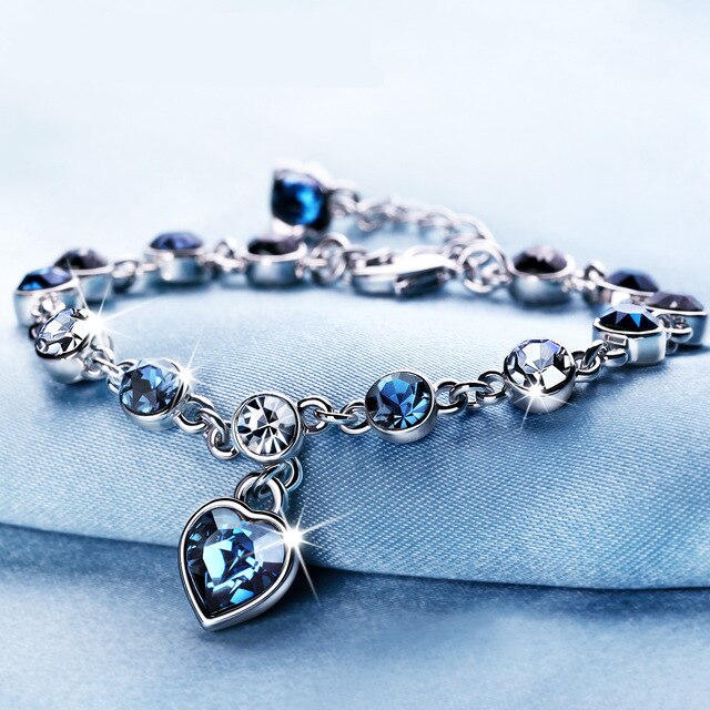 White/blue Crystal Zircon Women Romantic Heart Bracelet