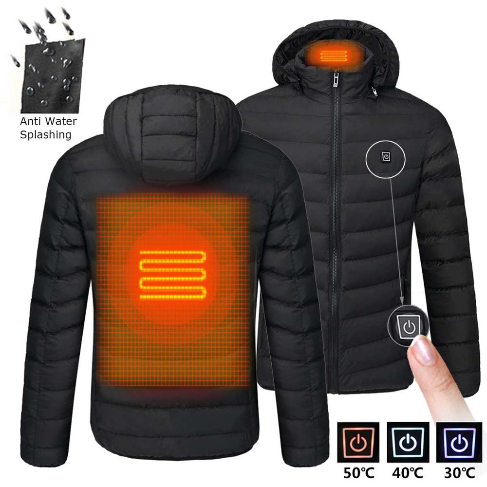 Men Winter Warm USB Smart Hooded Waterproof Heating Jacket