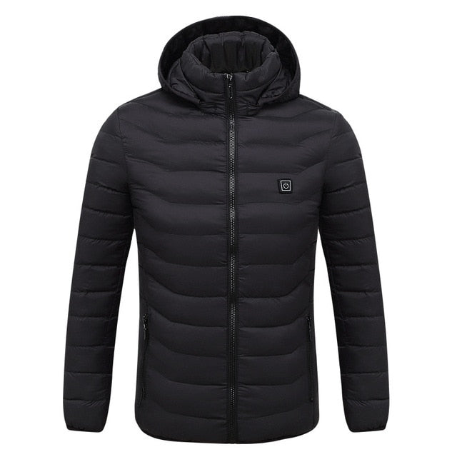 Men Winter Warm USB Smart Hooded Waterproof Heating Jacket