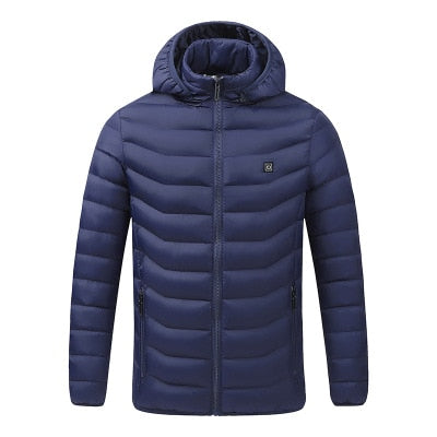 Men Winter Warm USB Smart Hooded Waterproof Heating Jacket
