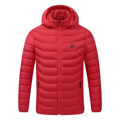 Men Winter Warm USB Smart Hooded Waterproof Heating Jacket