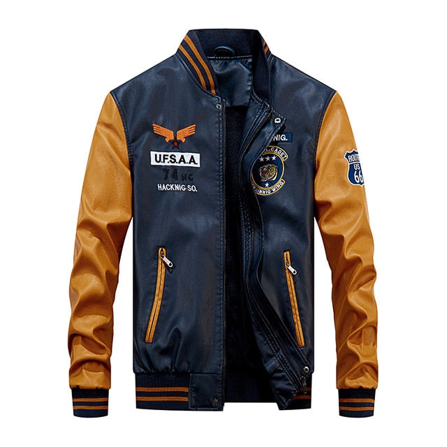 Bomber Pu Leather Jacket Men Coat