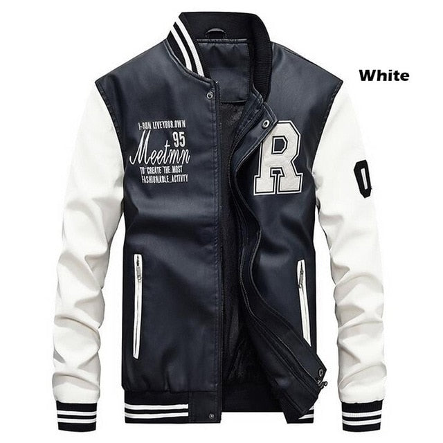 Bomber Pu Leather Jacket Men Coat