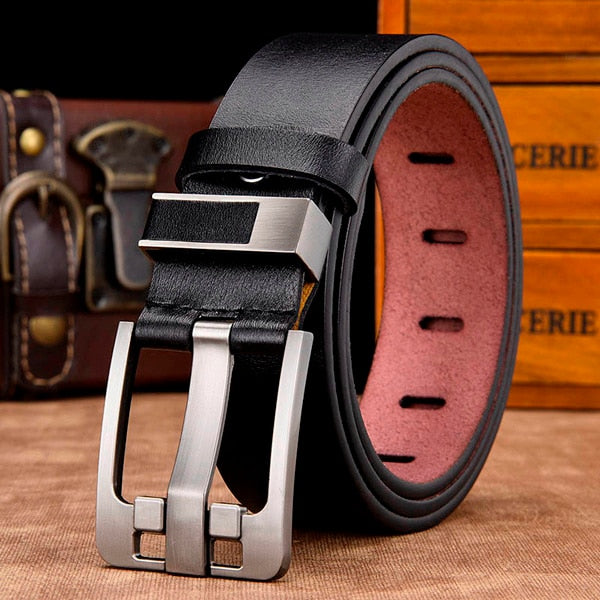 Men male genuine leather strap luxury pin buckle fancy vintage belt