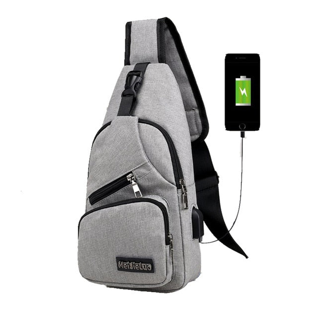 USB Charging Crossbody Anti Theft Chest Short Trip Messengers Bag for men