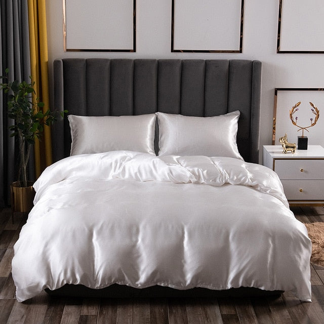 polyester ice silk three-piece set simple solid color quilt pillowcase