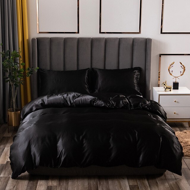 polyester ice silk three-piece set simple solid color quilt pillowcase