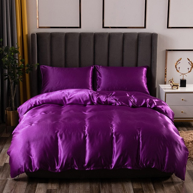 polyester ice silk three-piece set simple solid color quilt pillowcase