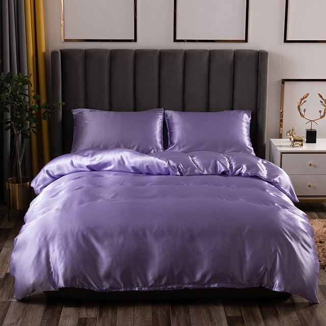 polyester ice silk three-piece set simple solid color quilt pillowcase