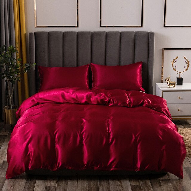 polyester ice silk three-piece set simple solid color quilt pillowcase