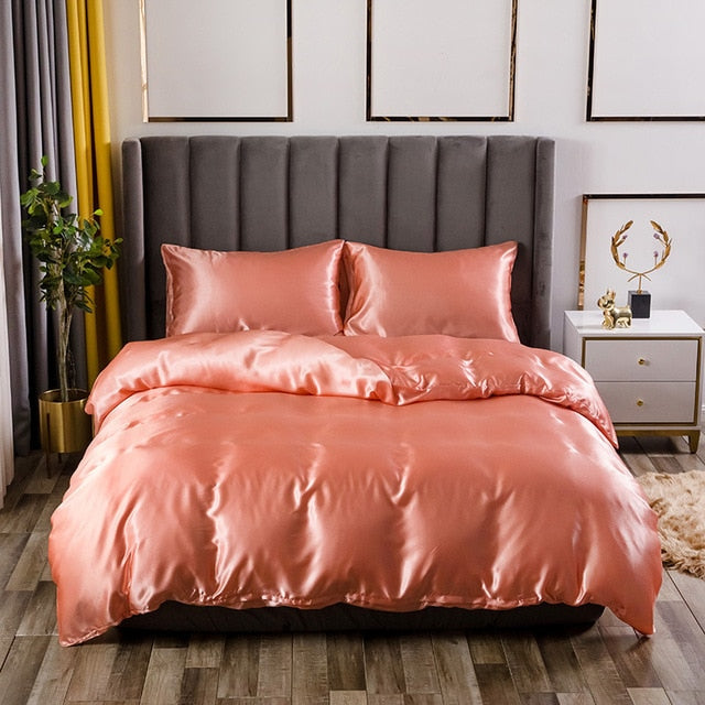 polyester ice silk three-piece set simple solid color quilt pillowcase