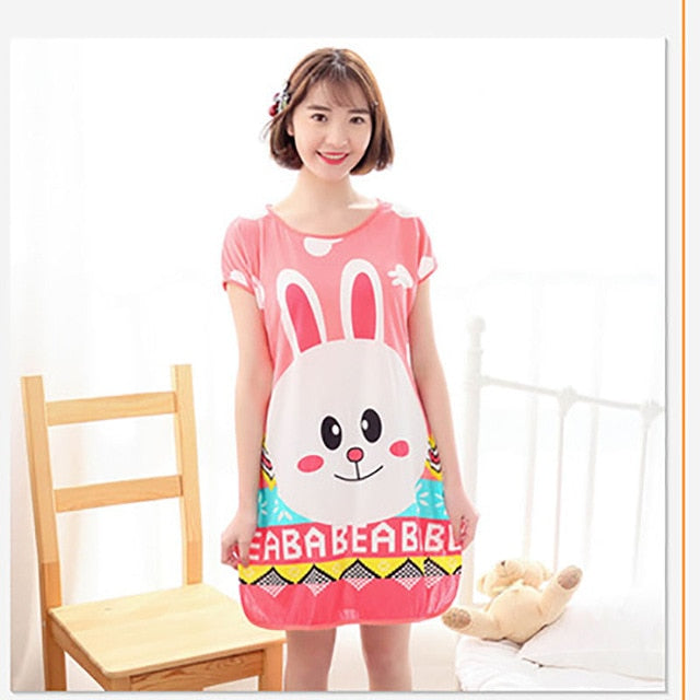 Women Print Cartoon Sleepwear Nightdress Strap Thin Female Underwear Nighty