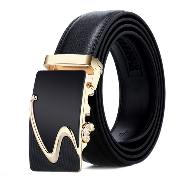 Genuine Leather Men Strap Belts Automatic Buckle Black Belt