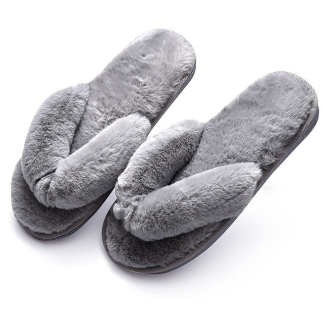 Winter Women House Slippers Faux Fur Fashion Warm Shoes Woman Slip on Flats