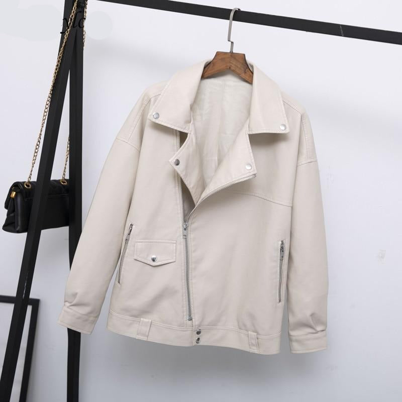 Women Faux Leather Jacket Casual Loose Soft Pu Leather Coat