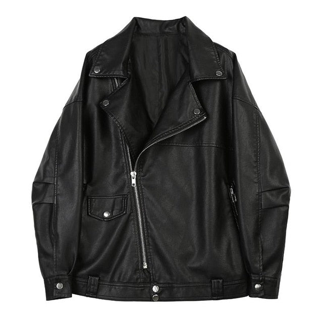 Women Faux Leather Jacket Casual Loose Soft Pu Leather Coat