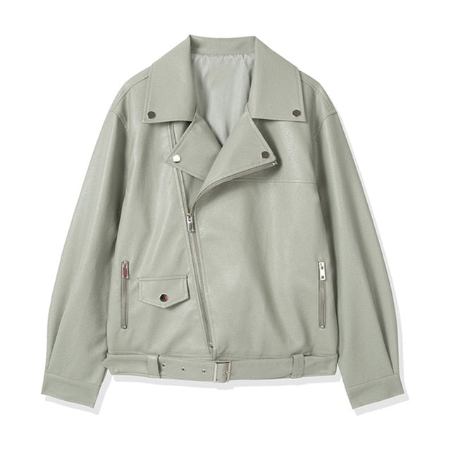 Faux Soft Leather Jacket Women Loose Female Turndown Collar Overcoat