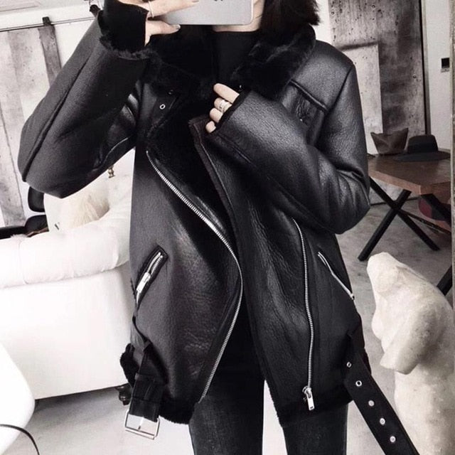 Winter Coats Women Thick Faux Leather Female Jacket