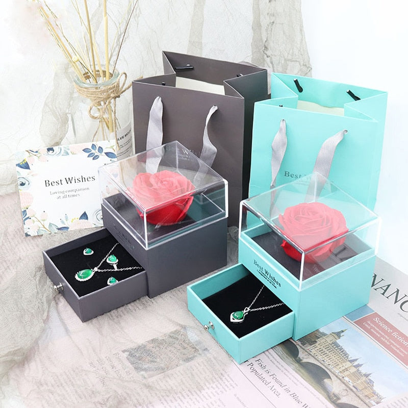 Jewelry Box Rose Artificial Flower Birthday Girlfriend Valentines Gift