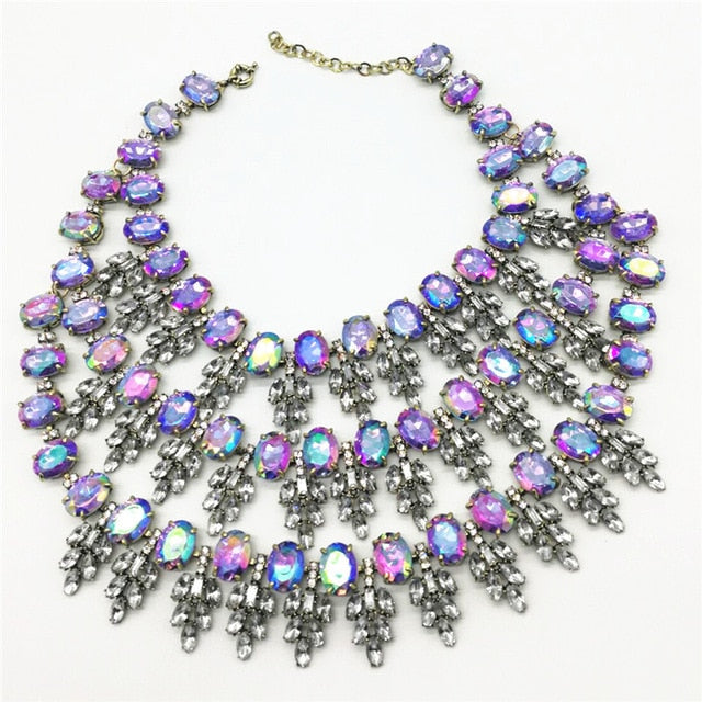 Women Crystal Choker Gem Beads Multilayer Statement Collar Necklace