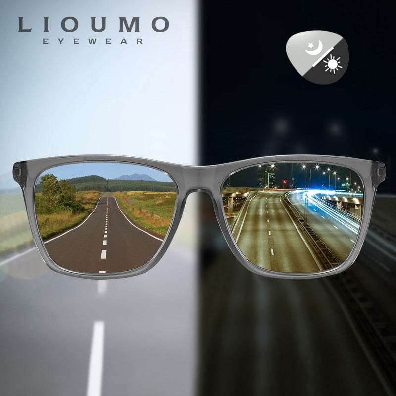 Square Chameleon Polarized Sunglasses Men Women Photochromic Driving Goggles