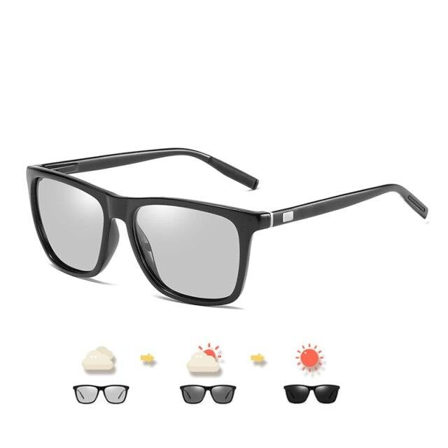 Square Chameleon Polarized Sunglasses Men Women Photochromic Driving Goggles