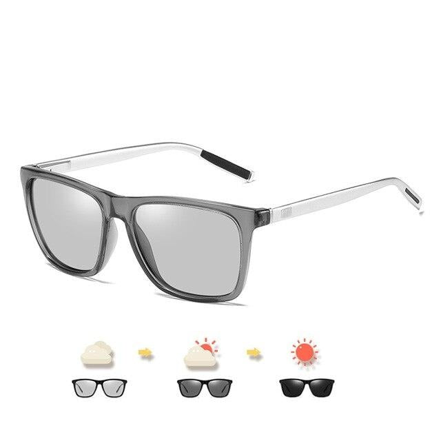Square Chameleon Polarized Sunglasses Men Women Photochromic Driving Goggles