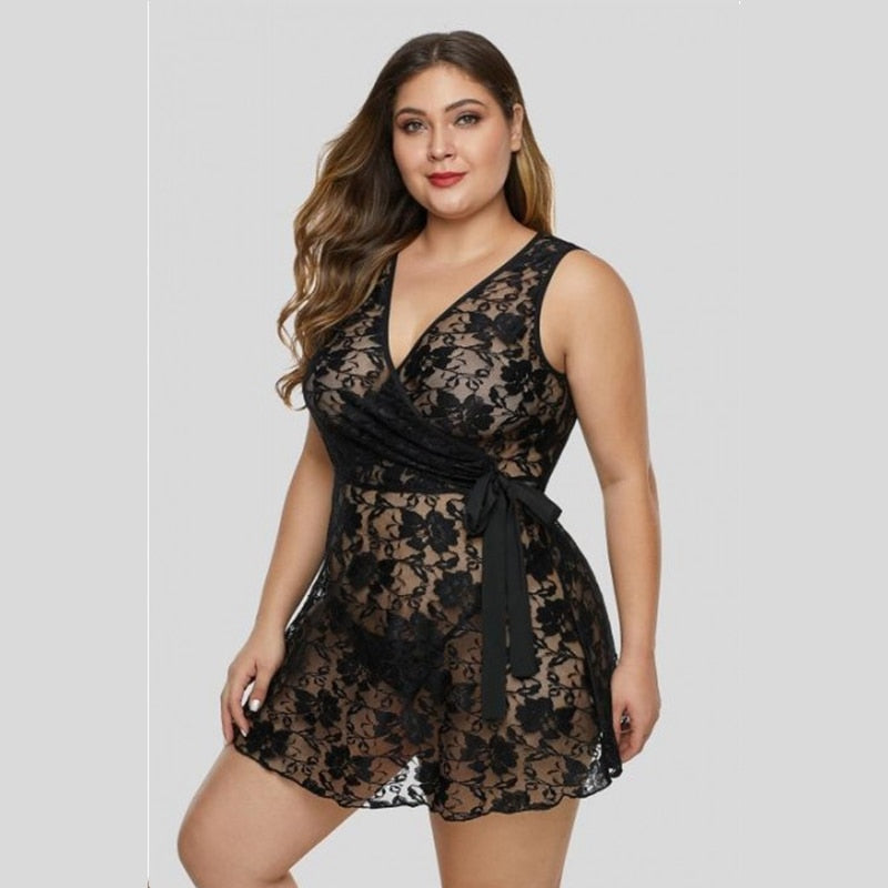 Plus Size Nightgowns Lingerie Sleepwear Lace Temptation Women Nightwear