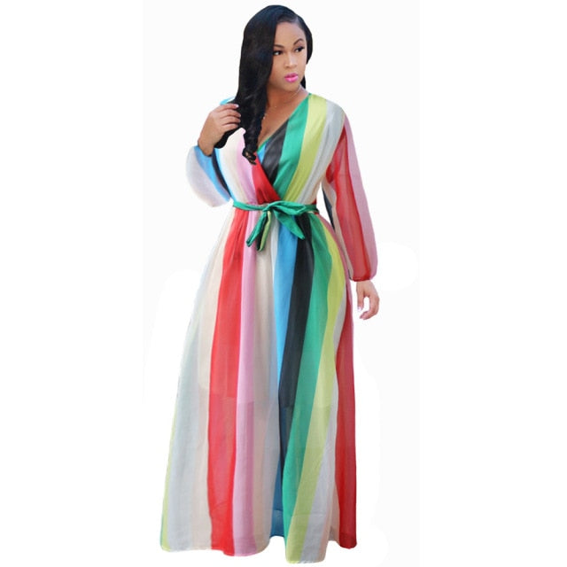 Long Sleeve Cross V-Neck Maxi Dress Bohemia Dress Full Plus Size Dress