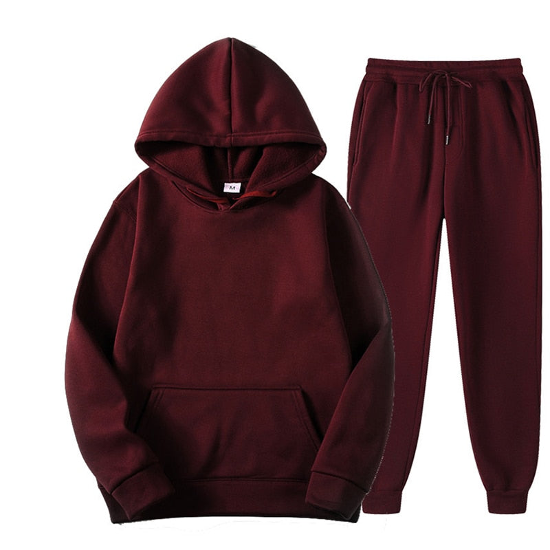Two Piece Set Fleece Tracksuit Women Winter Hooded Long Sleeve Hoodie Sport Pants