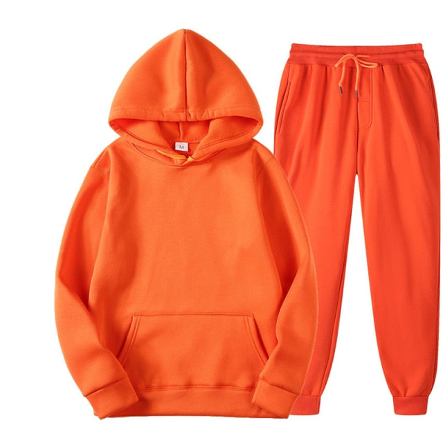 Two Piece Set Fleece Tracksuit Women Winter Hooded Long Sleeve Hoodie Sport Pants