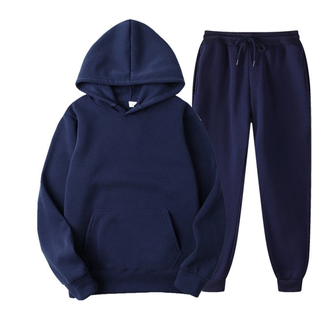 Two Piece Set Fleece Tracksuit Women Winter Hooded Long Sleeve Hoodie Sport Pants