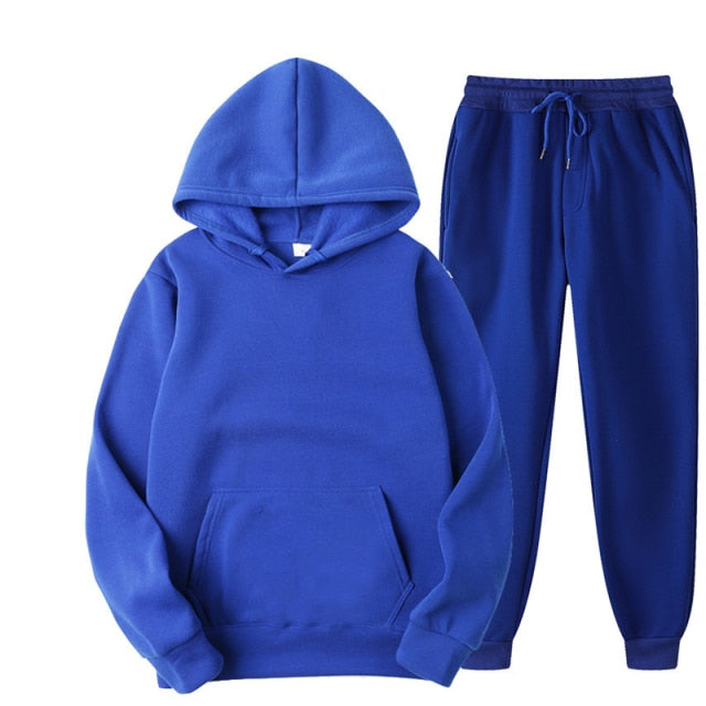Two Piece Set Fleece Tracksuit Women Winter Hooded Long Sleeve Hoodie Sport Pants