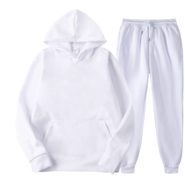 Two Piece Set Fleece Tracksuit Women Winter Hooded Long Sleeve Hoodie Sport Pants