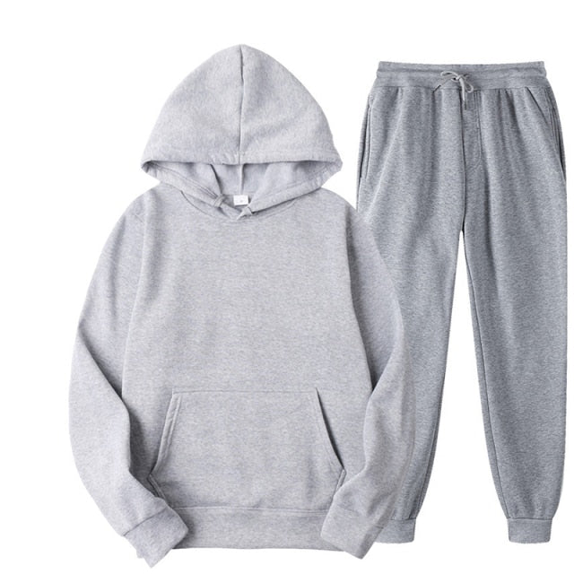Two Piece Set Fleece Tracksuit Women Winter Hooded Long Sleeve Hoodie Sport Pants