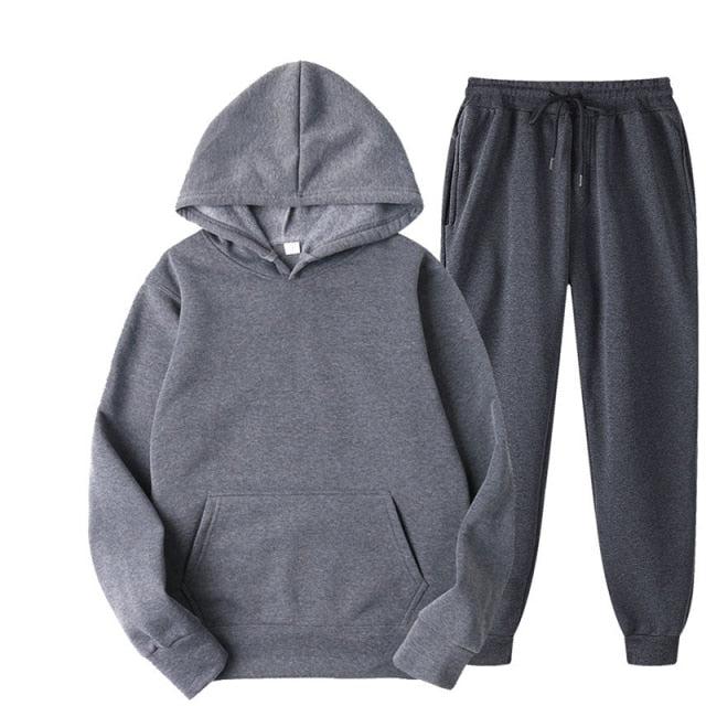 Two Piece Set Fleece Tracksuit Women Winter Hooded Long Sleeve Hoodie Sport Pants