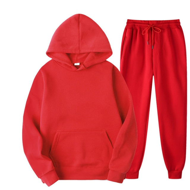 Two Piece Set Fleece Tracksuit Women Winter Hooded Long Sleeve Hoodie Sport Pants