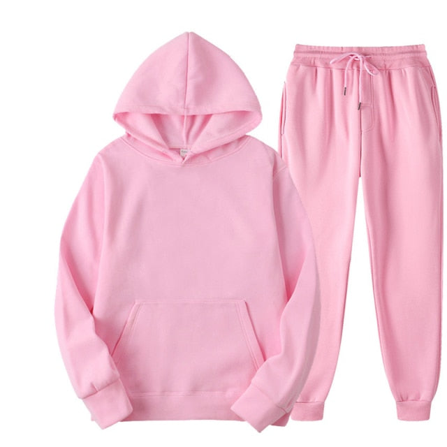 Two Piece Set Fleece Tracksuit Women Winter Hooded Long Sleeve Hoodie Sport Pants