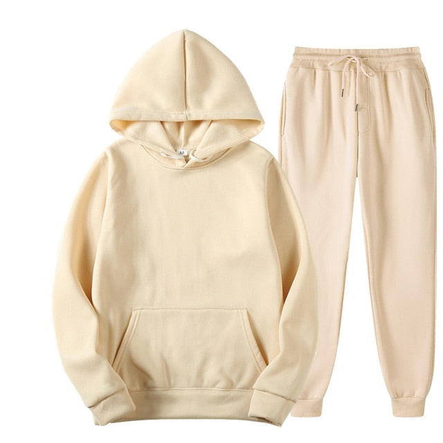 Two Piece Set Fleece Tracksuit Women Winter Hooded Long Sleeve Hoodie Sport Pants