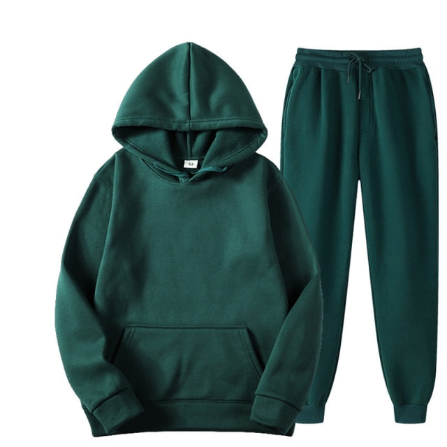 Two Piece Set Fleece Tracksuit Women Winter Hooded Long Sleeve Hoodie Sport Pants