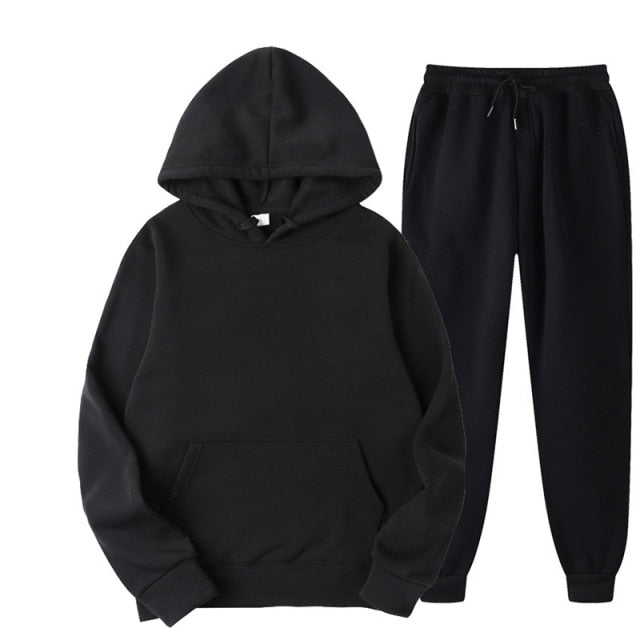 Two Piece Set Fleece Tracksuit Women Winter Hooded Long Sleeve Hoodie Sport Pants